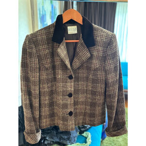 Women's Russ Petite Blazer Brown Pink Plaid Size Petite